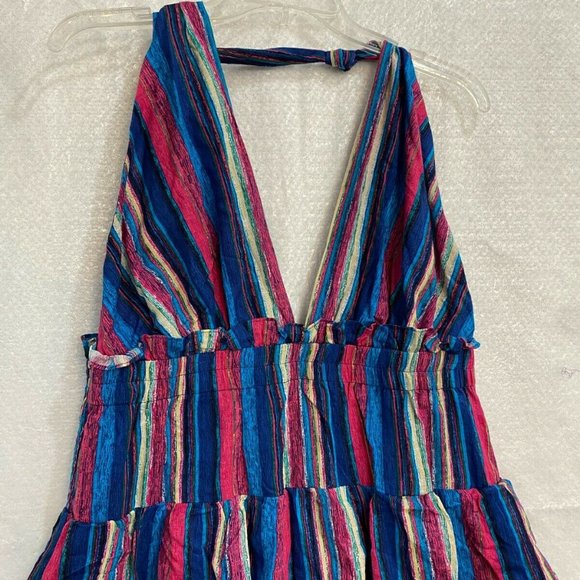 J. Brooks Boutique Woman's XXL Maxi Halter Dress Stripe Ruffles Tie Back New - Picture 3 of 11